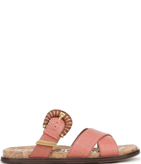 サムエデルマン レディース シューズ パンプス サンダル Sam Edelman Lucy Woven Raffia Criss Cross Buckle Hardware Slide Sandals Indie Pink ピンク｜ReVida 店