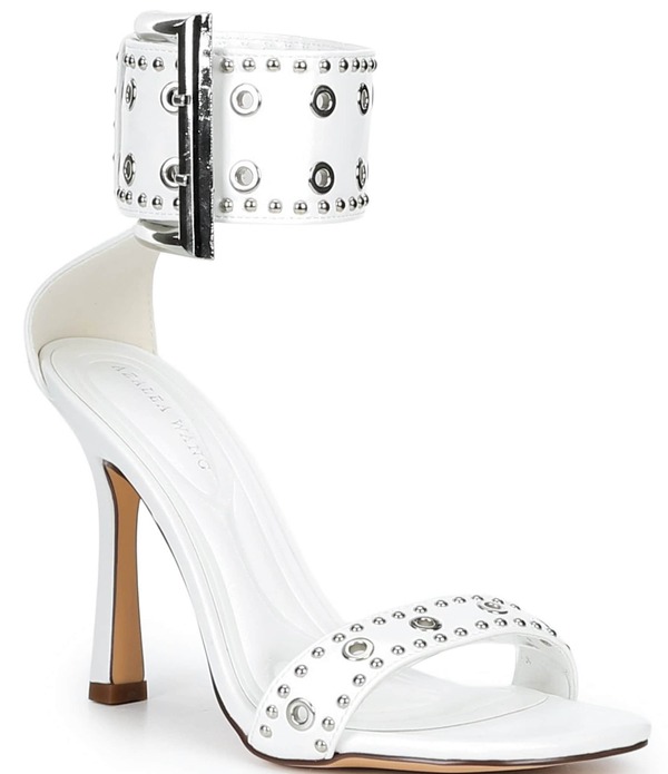アザレア ワン レディース シューズ ヒール サンダル Azalea Wang Chanter Grommet Studded Oversized Buckle Strap Dressandals White ホワイト