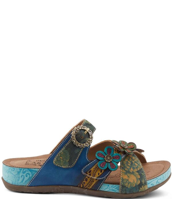 ラリティステ レディース シューズ サンダル レザー L'ARTISTE Caelana Leather Flower Detailed Slide Sandals Blue Multi ブルー｜ReVida 店