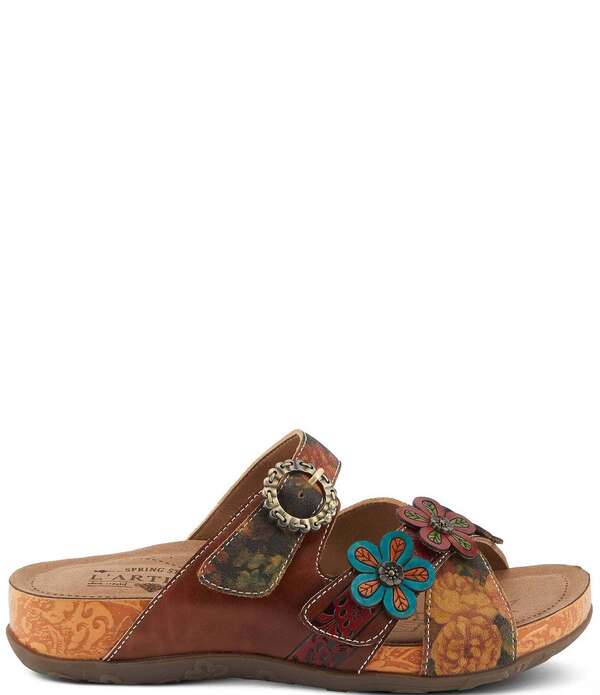 ラリティステ レディース シューズ サンダル レザー L'ARTISTE Caelana Leather Flower Detailed Slide Sandals Brown Multi ブラウン
