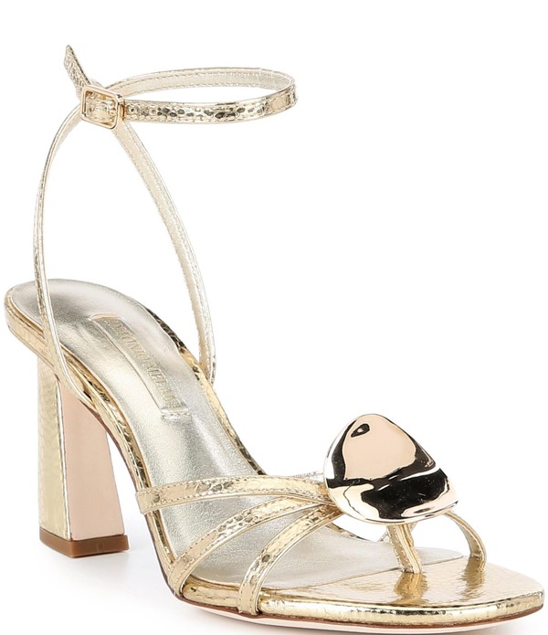 アントニオ メラーニ レディース シューズ サンダル トール アンクル レザー Antonio Melani Calista Metallic Leather Ornamented Ankle Strap Dressandals Glimmer Gold ゴールド|ReVida 店