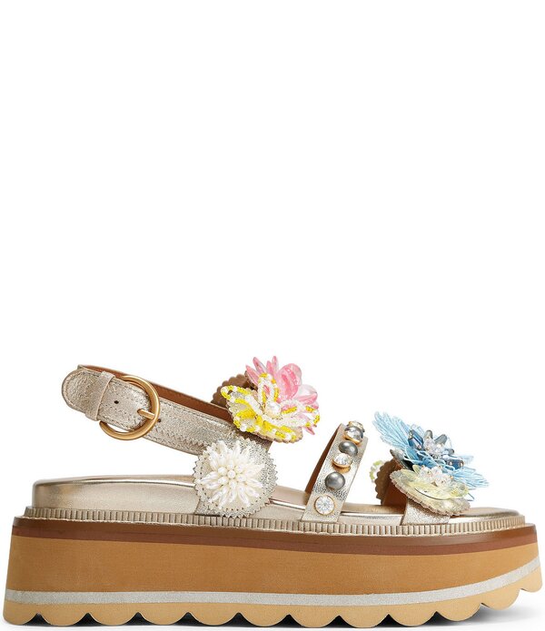 カートジェイガーロンドン レディース シューズ サンダル プラットフォーム レザー Kurt Geiger London Octavia Flower and Gemstonembellished Leather Slingback Platform Sandals Gold ゴールド