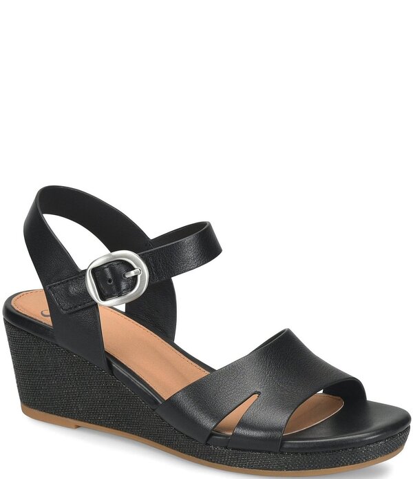 ソフト レディース シューズ サンダル レザー Sofft Vanessa Leather Cork Wedge Sandals Black ブラック｜ReVida 店