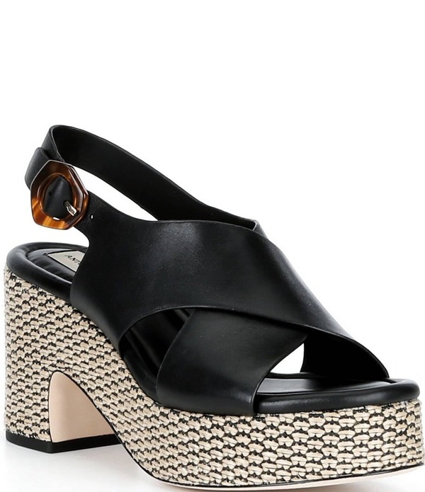 アントニオ メラーニ レディース シューズ サンダル プラットフォーム レザー Antonio Melani Riley Leather X Band Raffia Platform Sandals Black ブラック｜ReVida 店
