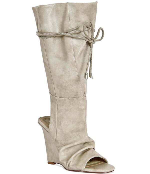 アザレア ワン レディース シューズ サンダル オープンバック トール ブーツ Azalea Wang Vailen Tie Shaft Open Toe Open Back Wedge Tall Boots Grey グレー