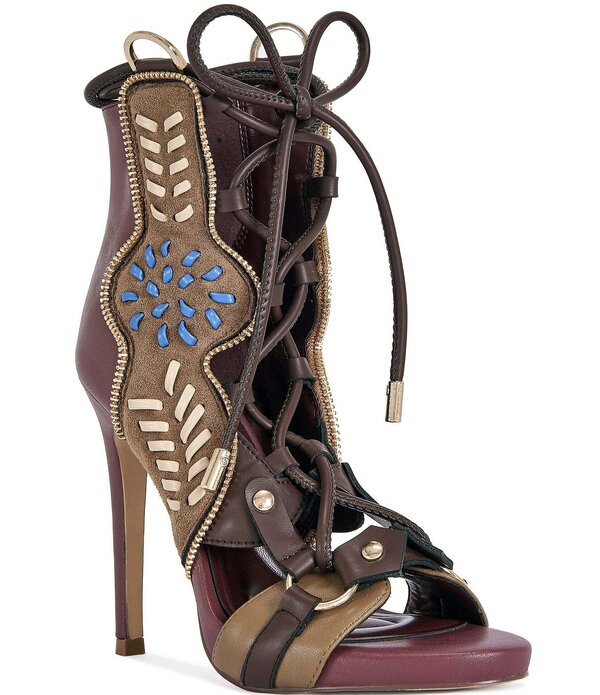 アザレア ワン レディース シューズ サンダル ブーツ レース Azalea Wang Shainia Boho Lace Up Back Zip Bootie Sandals Plum/Multi プラム