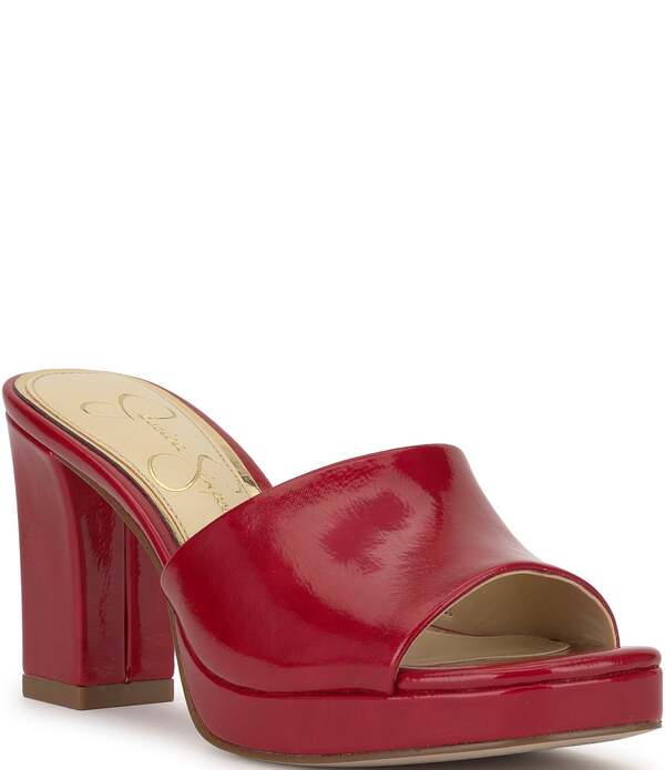 ジェシカシンプソン レディース シューズ サンダル プラットホーム 踵 Jessica Simpson Elyzza Patent Platform Block Heel Square Toe Slide Sandals Red Muse 赤いこと