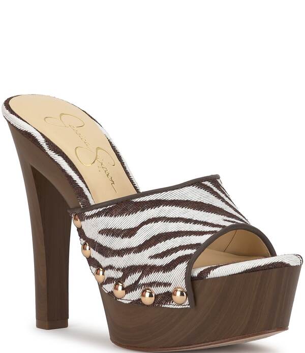 ジェシカシンプソン レディース シューズ サンダル プラットフォーム プリント Jessica Simpson Cynlia Zebra Print Studded Platform Sandals Ivory/Brown アイボリー