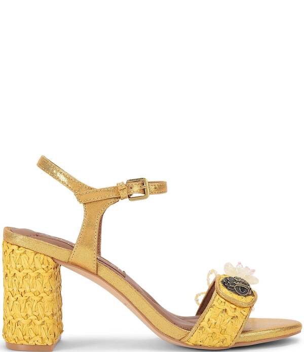 カートジェイガーロンドン レディース シューズ ヒール サンダル ロゴ Kurt Geiger London Kensington Langley Raffia Logo Dressandals Dark Yellow イエロー|ReVida 店