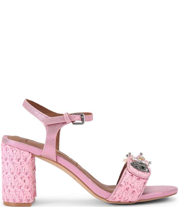 カートジェイガーロンドン レディース シューズ ヒール サンダル ロゴ Kurt Geiger London Kensington Langley Raffia Logo Dressandals Pink ピンク｜ReVida 店
