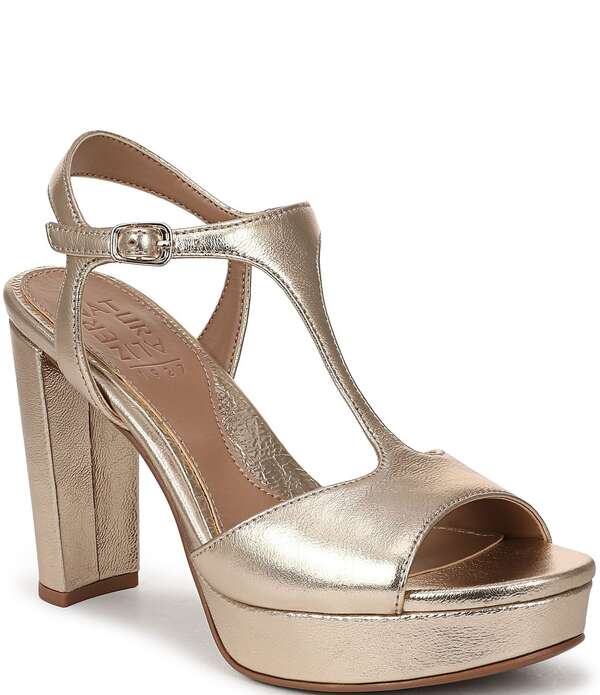 ナチュライザー レディース シューズ パンプス プラットホーム トール アンクル なめし革 Naturalizer Miller Metallic Leather Peep Toe Ankle Straplatform Dress Pumps Light Champagne 三鞭酒