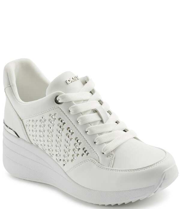 ダナキャラン レディース シューズ スニーカー DKNY by Donna Karan Kalinda Stones Rhinestone Wedge Sneakers Bright White ホワイト