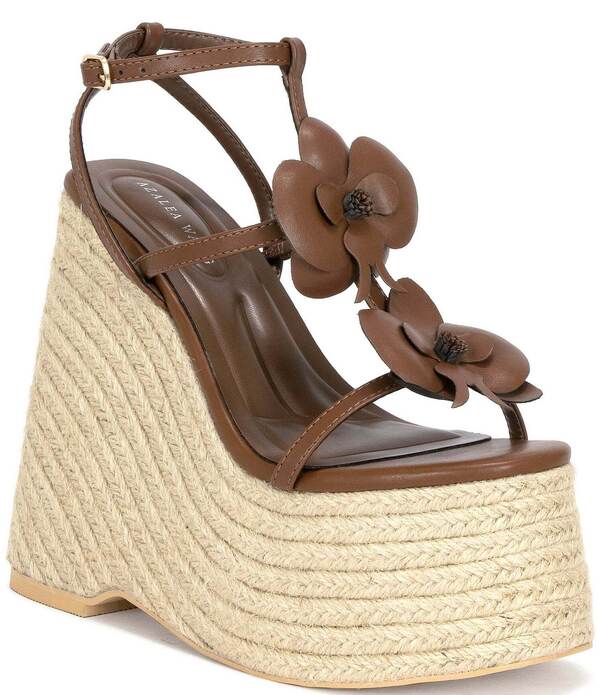 アザレア 一 レディース シューズ スリッポン・ローファー プラットホーム サンダル Azalea Wang Barossa Flower Espadrille Platform Wedge Sandals Brown 赤銅色