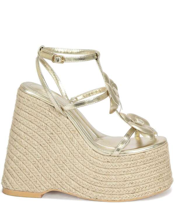 アザレア 一 レディース シューズ スリッポン・ローファー プラットホーム サンダル Azalea Wang Barossa Flower Espadrille Platform Wedge Sandals Gold ゴールド