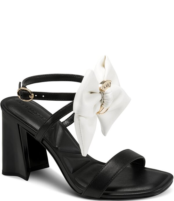 長い巻き毛 ラガーフェルド レディース シューズ 踵 一回り衣装 サンダル アンクル KARLAGERFELD PARISashira Bow Ankle Wrap Dressandals Black/Bright White 白いこと