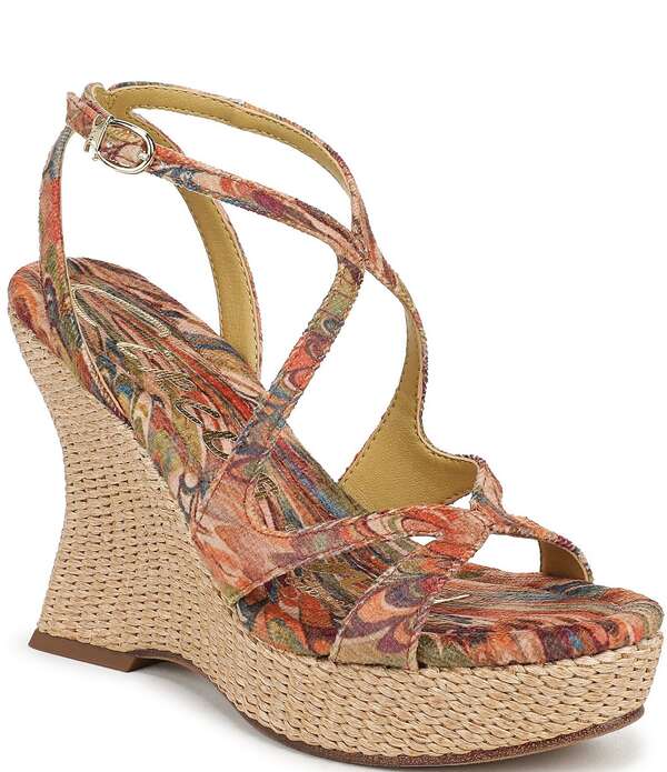 サムエデルマン レディース シューズ サンダル プラットフォーム プリント アンクル Circus NY by Sam Edelman Trina Peacock Printapestry Fabric Ankle Straplatform Wedge Sandalsunbaked Orange オレンジ