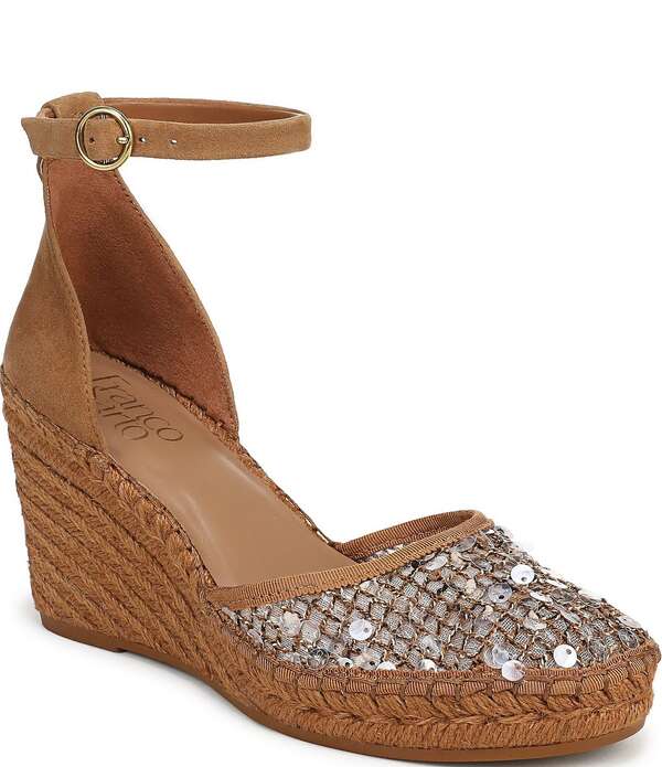 フランコサルト レディース シューズ スリッポン・ローファー サンダル スパンコール アンクル Franco Sarto Idalia Sequin Embellished Ankle Wrap Wedgespadrille Sandals Brown ブラウン