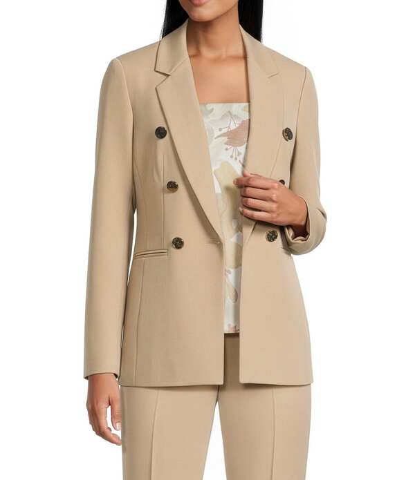 アンクライン レディース アウター 厚地の外套 上衣 Anne Klein Long Sleeve Welt Pockets Faux Double Breasted Jacket Coffee Cream 皮膚軟化剤