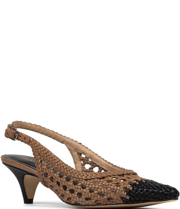 ドナルドプリネール レディース シューズ 踵 なめし革 Donald Plinerisha Woven Leather Slingback Pumps Tobacco
