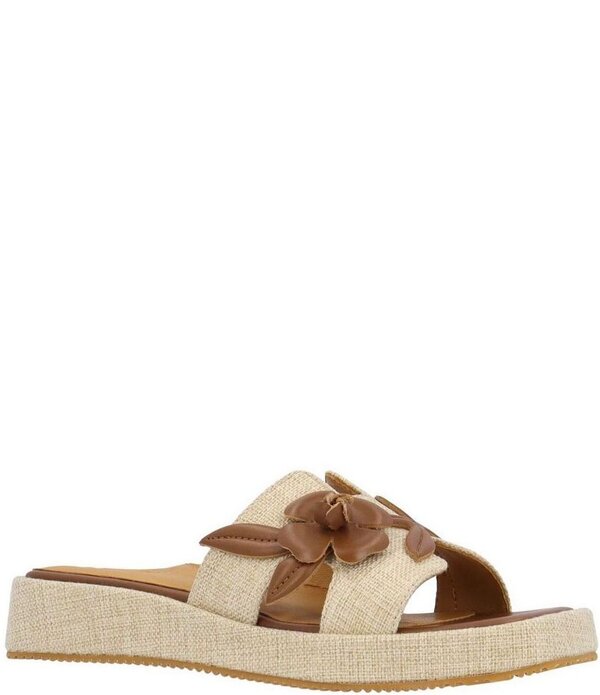 ラモールドピード レディース シューズ サンダル レザー リネン L'Amour Des Pieds Aldara Linen Leather Flower Vine Slide Sandals Natural|ReVida 店