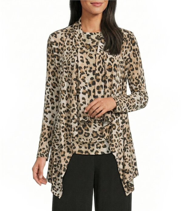 インベストメンツ レディース アウター コート プリント ジャケット Investmentsoft Separates Leopard Print Long Sleeve Open Front Jacket Light Leopard アニマル