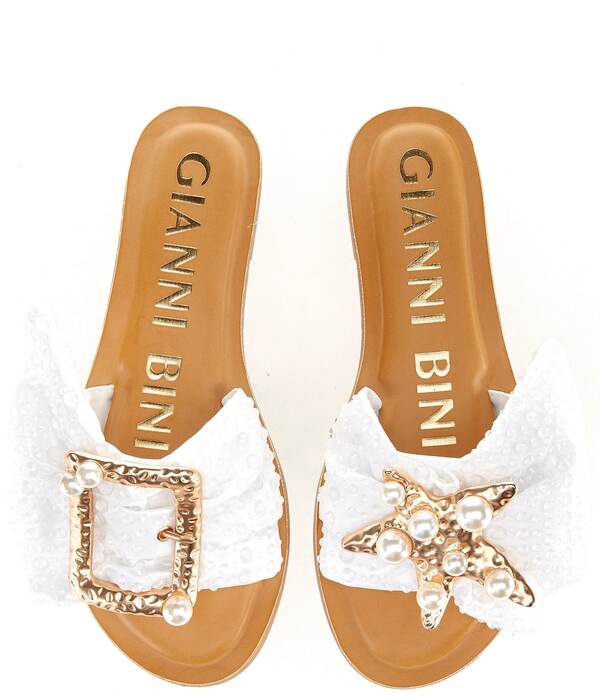 ジャンビニ レディース シューズ パンプス サンダル Gianni Bini Jelen Mismatched Pearl Starfish Ornament Slide Sandals White ホワイト