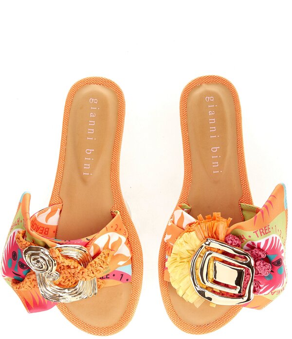 ジャンビニ レディース シューズ パンプス サンダル Gianni Bini Jerome Mismatched Raffiand Swirl Ornament Slide Sandals Multi マルチカラー