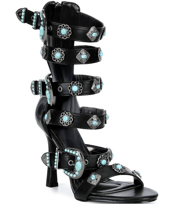 アザレア 一 レディース シューズ 踵 サンダル Azalea Wang Macaw Turquoise Buckle Gladiator Dressandals Black 黒いこと