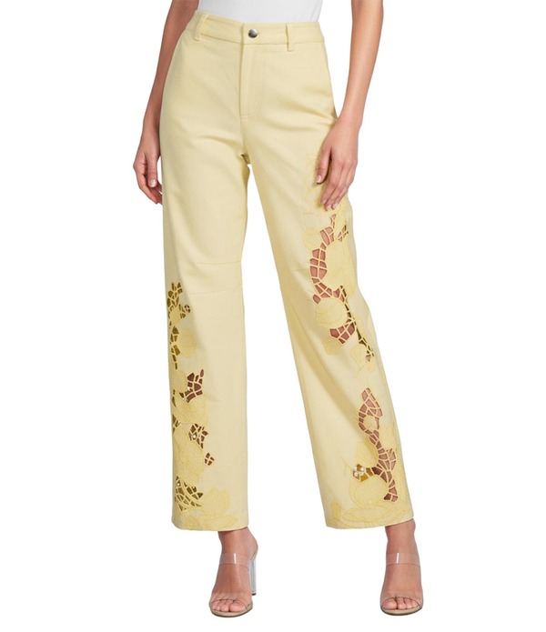ジャンビニ レディース ボトムス ジーンズズボン下 引っ切り無い 刺しゅう デニム Gianni Bini Flora Embroidered High Rise Straight Leg Barrel Jeans Light Yellow 黄色