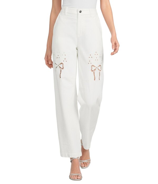 ジャンビニ レディース ボトムス ジーンズズボン下 引っ切り無い 刺しゅう デニム Gianni Bini Lily Embroidered Bow High Rise Straight Leg Barrel Jeans Ivory 象牙色