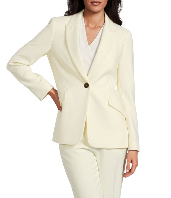 アンクライン レディース アウター コート プチ ジャケット Anne Klein Petite One Button Fitted Peak Lapel Jacket Whisper Yellow イエロー｜ReVida 店