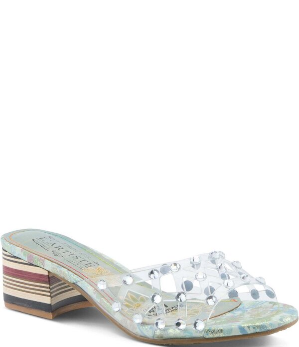 ラリティステ レディース シューズ サンダル ヒール LARTISTE Ontherox Clear Vinyl Crystal Stones Block Heel Slide Sandals Mint Green Multi グリーン
