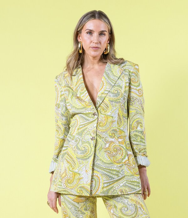 アントニオ メラーニ レディース アウター コート ブレザー Antonio Melani x Amanda Jones Vaughan Billie Coordinating Paisley Twillong Sleeve 2-Button Blazer Citron/Daffodil