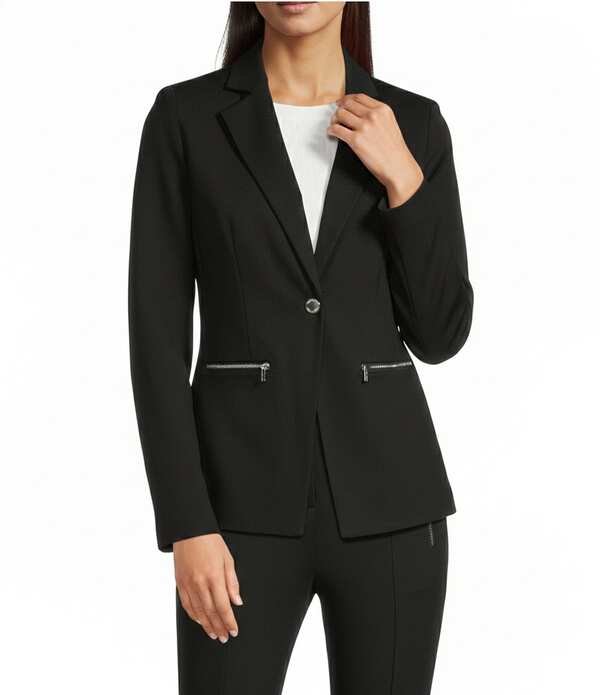 カルバンクライン レディース アウター コート ジャケット Calvin Klein Coordinating Ponte Notch Collar Long Sleeve Faux Zipocket Jacket Black ブラック｜ReVida 店 27,600円