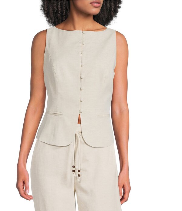 ルーシーパリ レディース アウター ベスト プチ ノースリーブ Lucy Paris Petite Size Tayloround Neck Sleeveless Coordinating Vestop Beige ベージュ