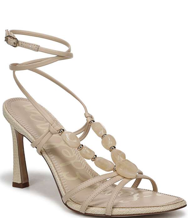 サムエデルマン レディース シューズ 踵 一回り衣装 サンダル アンクル なめし革 Sam Edelman Imani Stonembellished Leather Ankle Wrap Dressandals Light Sand 真砂