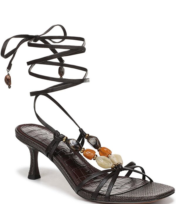 サムエデルマン レディース シューズ ヒール ラップワンピース サンダル アンクル レザー Sam Edelman Paloma Stonembellished Leather Ankle Wrap Dressandals Cafe Noir ストーン｜ReVida 店 31,720円