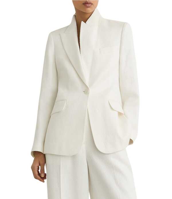 レイス レディース アウター コート リネン ジャケット Reiss Alyx Linen Blend Notch Lapelong Sleeve Suit Jacket White ホワイト 76,340円