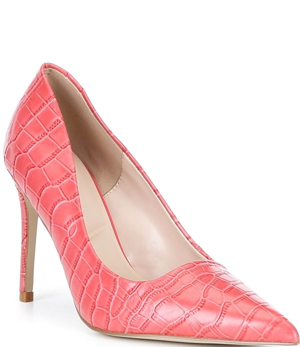 デューンロンドン レディース シューズ 踵 刷り上げる なめし革 Dune London Assured Croco Print Leather Pointed Toe Stiletto Pumps Coral コーラル