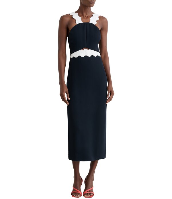 レイス レディース トップス ワンピース ミディ ノースリーブ コントラスト ホルター Reiss Dillon Contrast Ric Rac Halter Neck Sleeveless Bodycon Midi Dress Navy/Ivory アイボリー