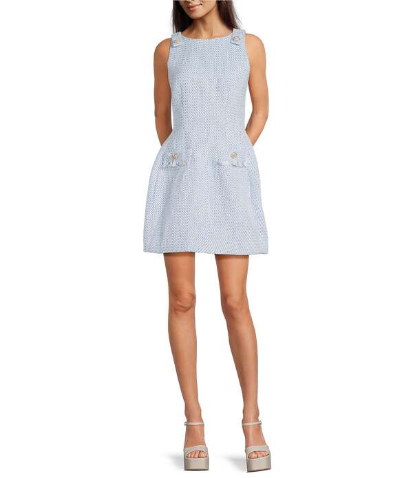 エーラブズエー レディース トップス ワンピース クルーネック A ライン ミニ ツイード ノースリーブ A Loves A Tweed Crew Neck Sleeveless A-Line Mini Dress Cloud Blue ブルー