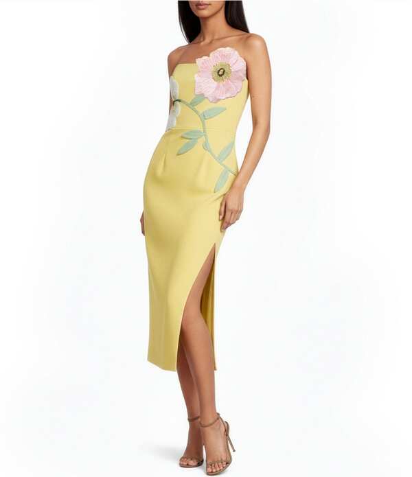 エリアット レディース トップス ワンピース クレープ フラワー柄 ミディ ストラップレス ノースリーブ フラワー ELLIATT Hope Stretch Crepe 3D Floral Straplessleeveless Midi Dress Yellow イエロー