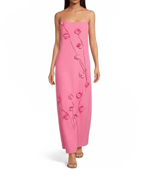 エリアット レディース トップス 衣装 御花柄 ノースリーブ 御花 ELLIATT Square Neck Sleeveless 3D Floral Trim Long Dress Pink サクラ色