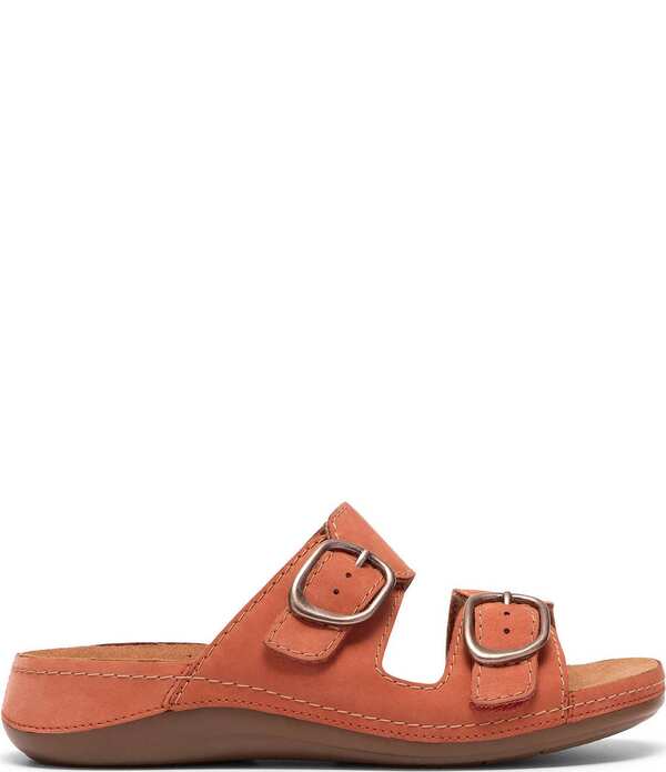 クラークス レディース シューズ サンダル スエード Clarks Artisan Cecily Step Nubuck Suede Slide Sandals Burnt Orange オレンジ