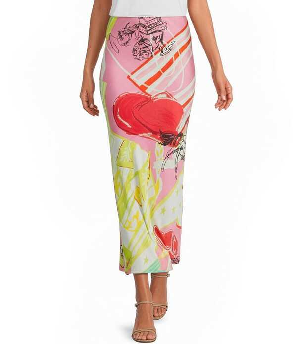ネバーフリードレスド レディース 下つ方スコート 繻子 マキシ Never Fully Dressedorris Abstract Western Motif Satin Maxi Skirt Pink サクラ色