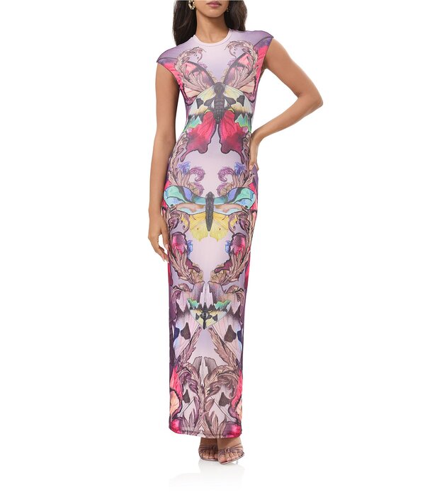 エーエフアールエム レディース トップス ワンピース クルーネック プリント マキシ AFRM Cody Butterfly Print Crew Neck Short Sleeve Maxi Dress Ornate Butterfly