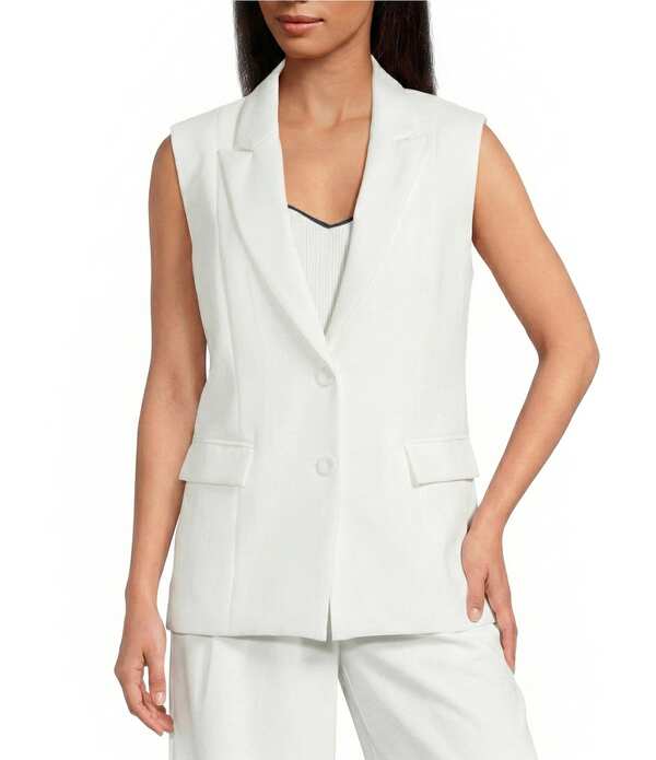 スカイズアブルー レディース アウター ベスト Vネック ノースリーブ Skies Are Blue Notch Lapel V-Neck Sleeveless Twill Coordinating Vest White ホワイト