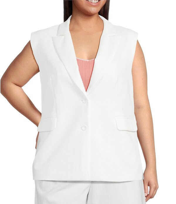 スカイズアブルー レディース アウター ベスト Vネック プラスサイズ ノースリーブ Skies Are Blue Plusize Notch Lapel V-Neck Sleeveless Twill Coordinating Vest White ホワイト