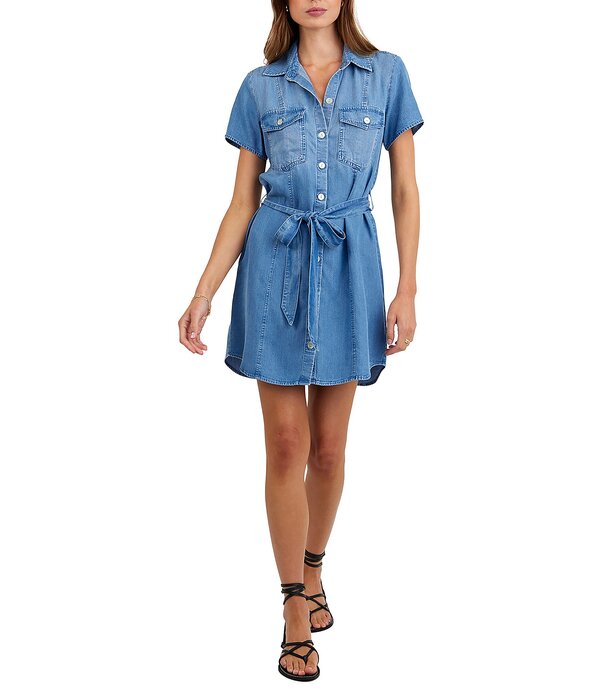 ベラダール レディース トップス ワンピース シャツ デニム Bella Dahl Denim Collared Short Sleeve Seamed Belted Shirt Dress Indigo Harbor wash インディゴ