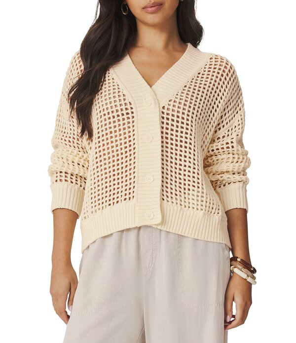 スプレンディット レディース アウター ニット・セーター Vネック カーディガン Splendid Camellia V-Neck Long Sleeve Cardigan Honeysuckle